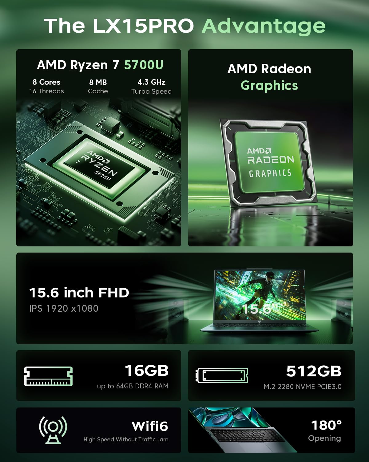 ACEMAGIC 15.6" FHD Laptop with AMD Ryzen 7 5700U (Processor up to 4.3GHz) 8 Core - 16GB RAM DDR4 512GB SSD Windows Laptops, HD Display, HDMI, BT5.0,3*USB3.2,Type-C,Dual Speakers, 65W Adapter, WiFi 6.0