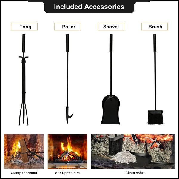 Amagabeli Fireplace Log Rack 29.5inx15.7inx11.8in with 4 Fireplace Tools Wrought Iron Firewood Holders Indoor Wood Stove Outdoor Fireplace Log Storage