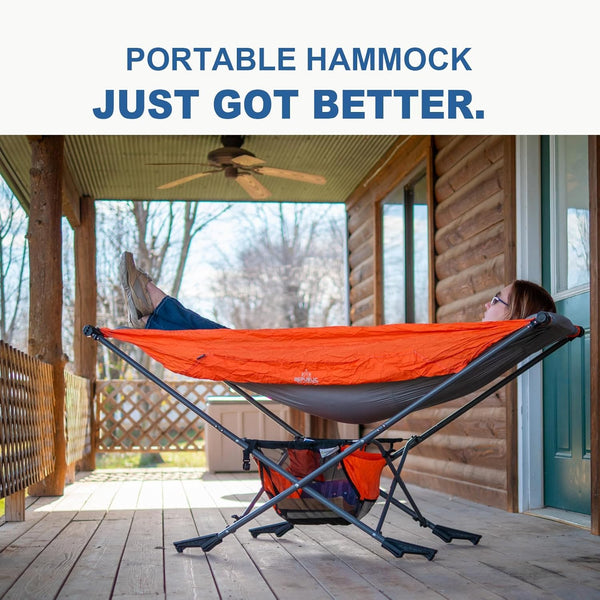 MOCK ONE Hammock with Stand with Adjustable Sunshade Canopy, Portable Free Standing Hammock with Steel Frame for Outdoor, Garden, Camping, Beach, Orange