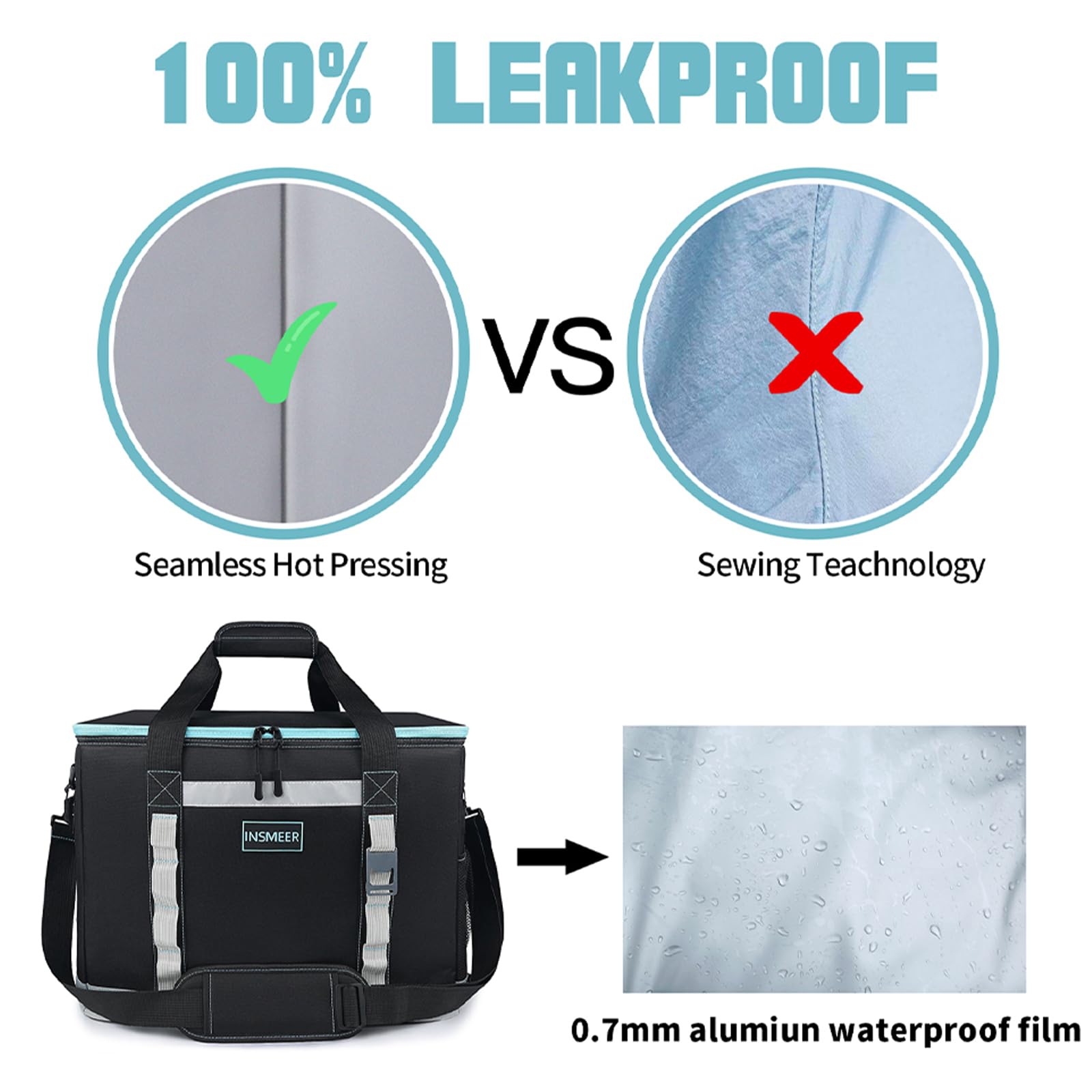 INSMEER Large Cooler Bag 65 Can, Soft Cooler Insulated 48L Foldable/Collapsible/Leakproof,with Opener&Removable Shoulder Strap, Portable Thermal Bag