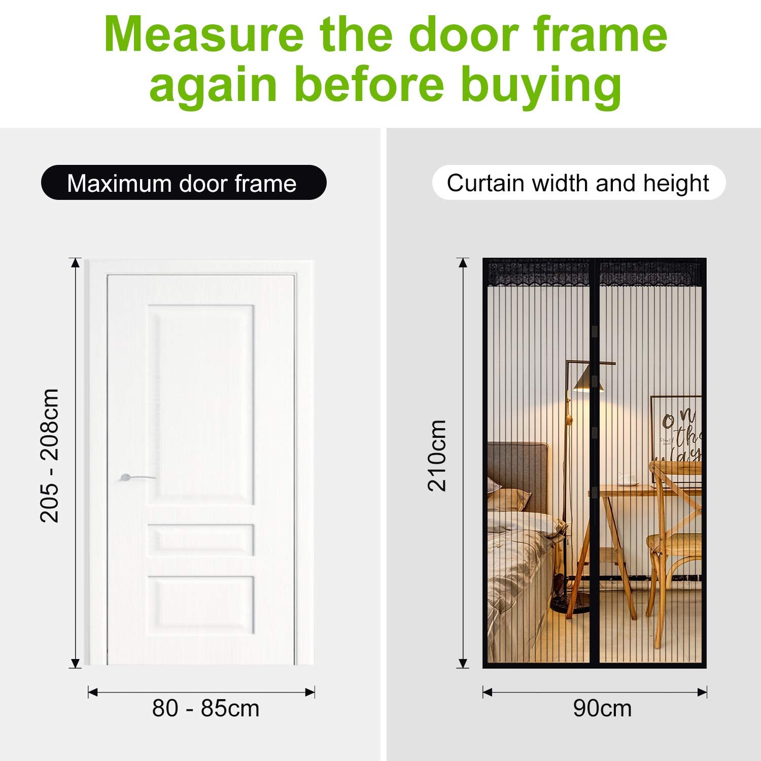 EXTSUD Magnetic Fly Screen Door Keep Insects Out Mosquito Door Screen Easy to Install without Drilling Top-to-Bottom Seal Automatically for Balcony Sliding Living Room Children's Room, 90x210 cm