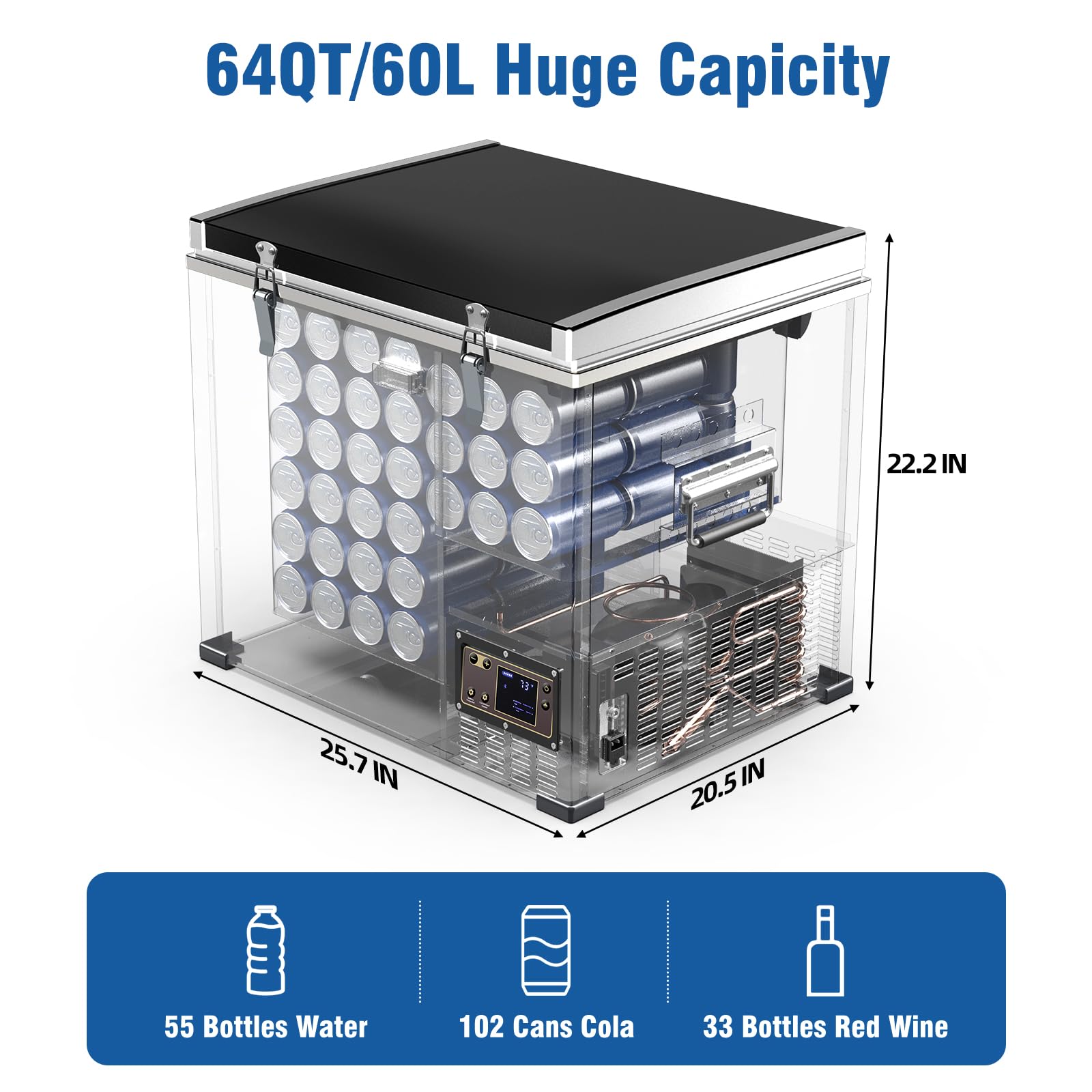AAOBOSI Compressor Camping Fridge 95L, Car Fridge Dual Zone with 12/24V DC and 100-240V AC, -20°C to 20°C Portable Freezer for Car, Campervan, Lorry, Truck, Boat