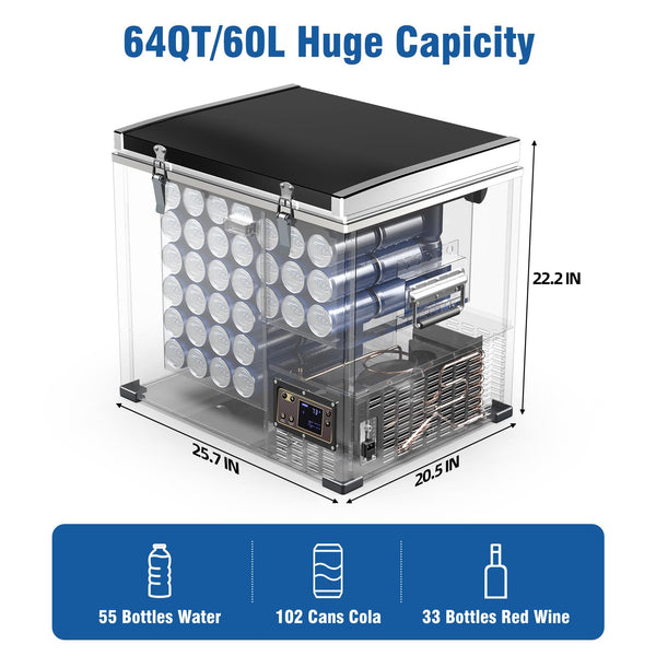 AAOBOSI Compressor Camping Fridge 95L, Car Fridge Dual Zone with 12/24V DC and 100-240V AC, -20°C to 20°C Portable Freezer for Car, Campervan, Lorry, Truck, Boat
