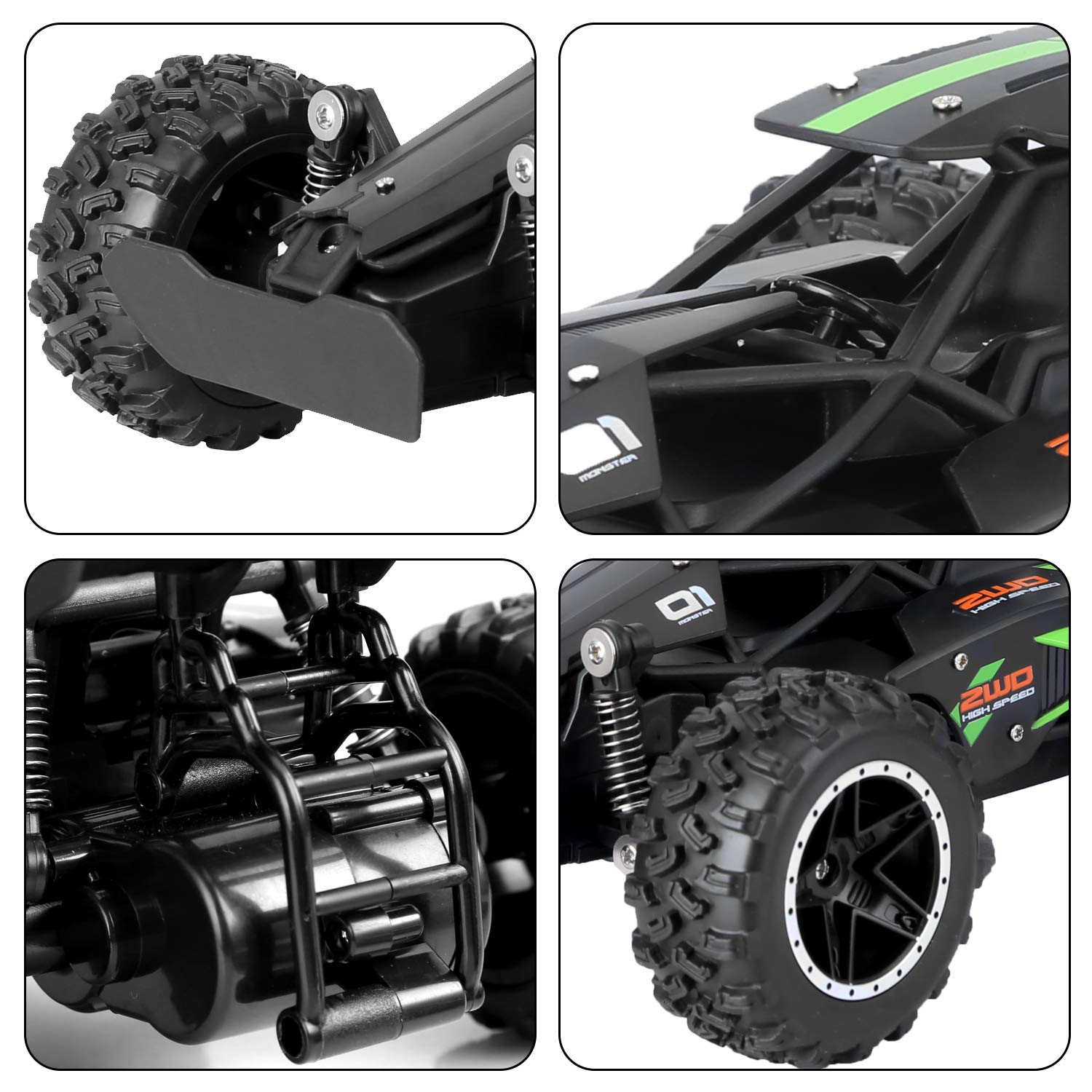 SZJJX Remote Control Cars – 2.4GHz High-Speed RC Car for Kids, 15KM/H+ 2WD Off-Road Car with 2 Rechargeable Batteries, Electric Remote Control Truck Toy for Boys & Girls Gifts (Green)