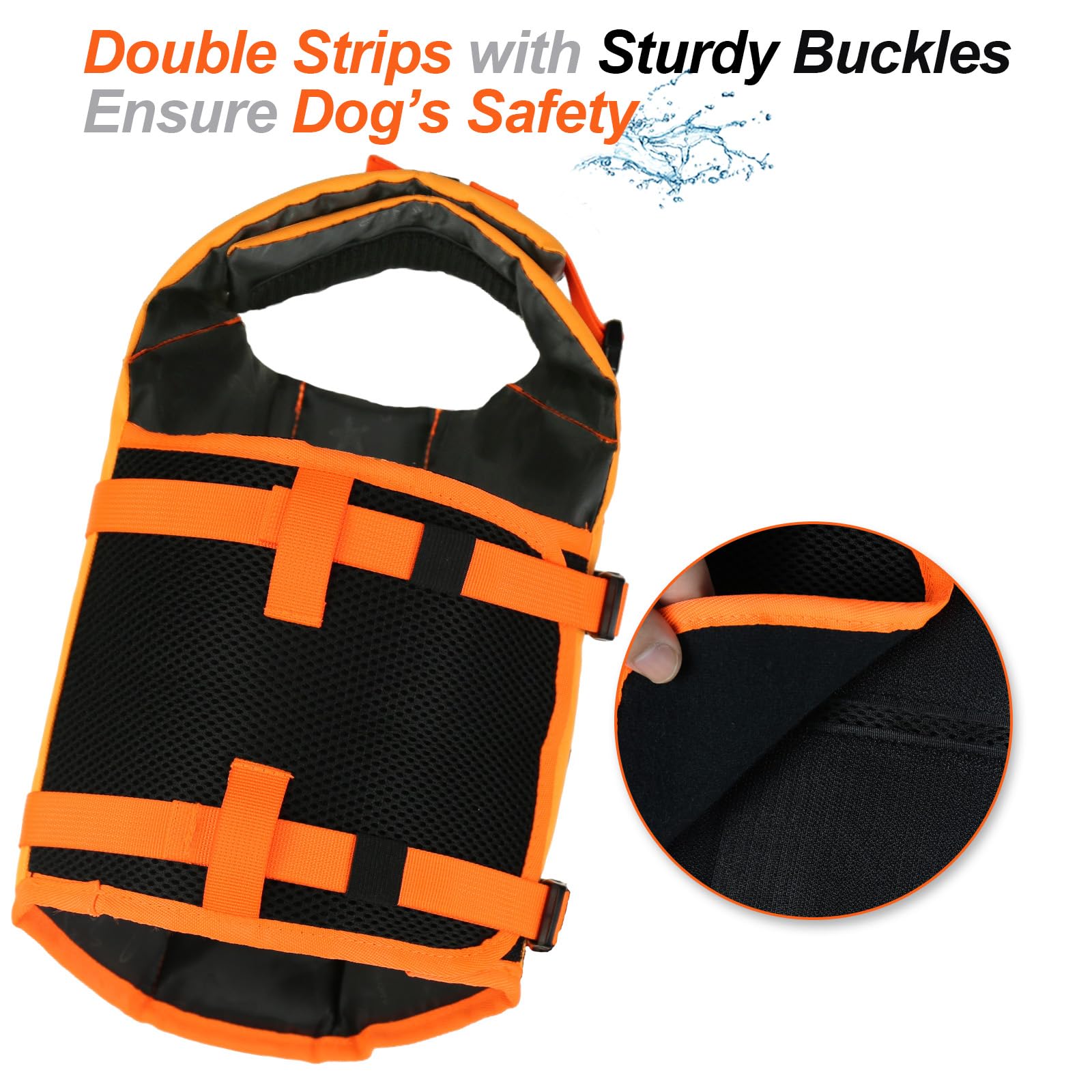 VIVAGLORY Front Float Dog Life Jacket, Dog Buoyancy Aid for Swimming & Boating, Life Vest with Chin Float & Handle, Ripstop & Buoyancy for Doggy, L, Yellow Grey