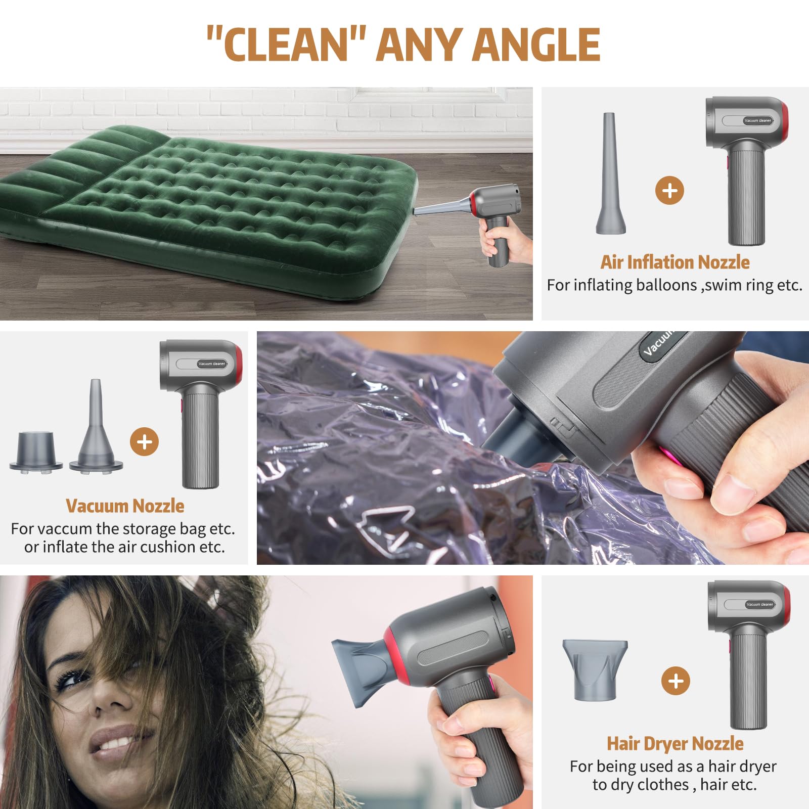 Handheld Vacuum Cordless, 9000Pa Powerful Car Vacuum Cleaner, Rechargeable Portable Lightweight Mini Vacuum Cleaner, USB Car Vacuum Cleaner Car Cleaner for Pet Hair, Car, Home, Office, Kitchen