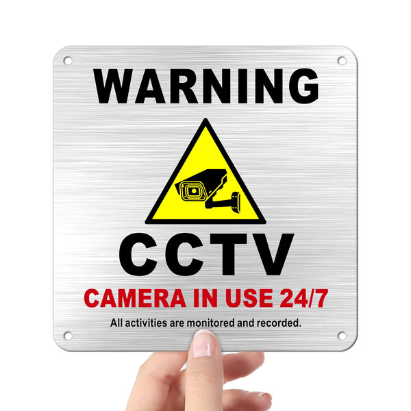 TAKULA Pre-drilled CCTV Sign - 15 * 15cm Aluminium Brushed Metal Sign - 24 HR Outdoor Waterproof, UV Resistant, Durable | Pack of 1