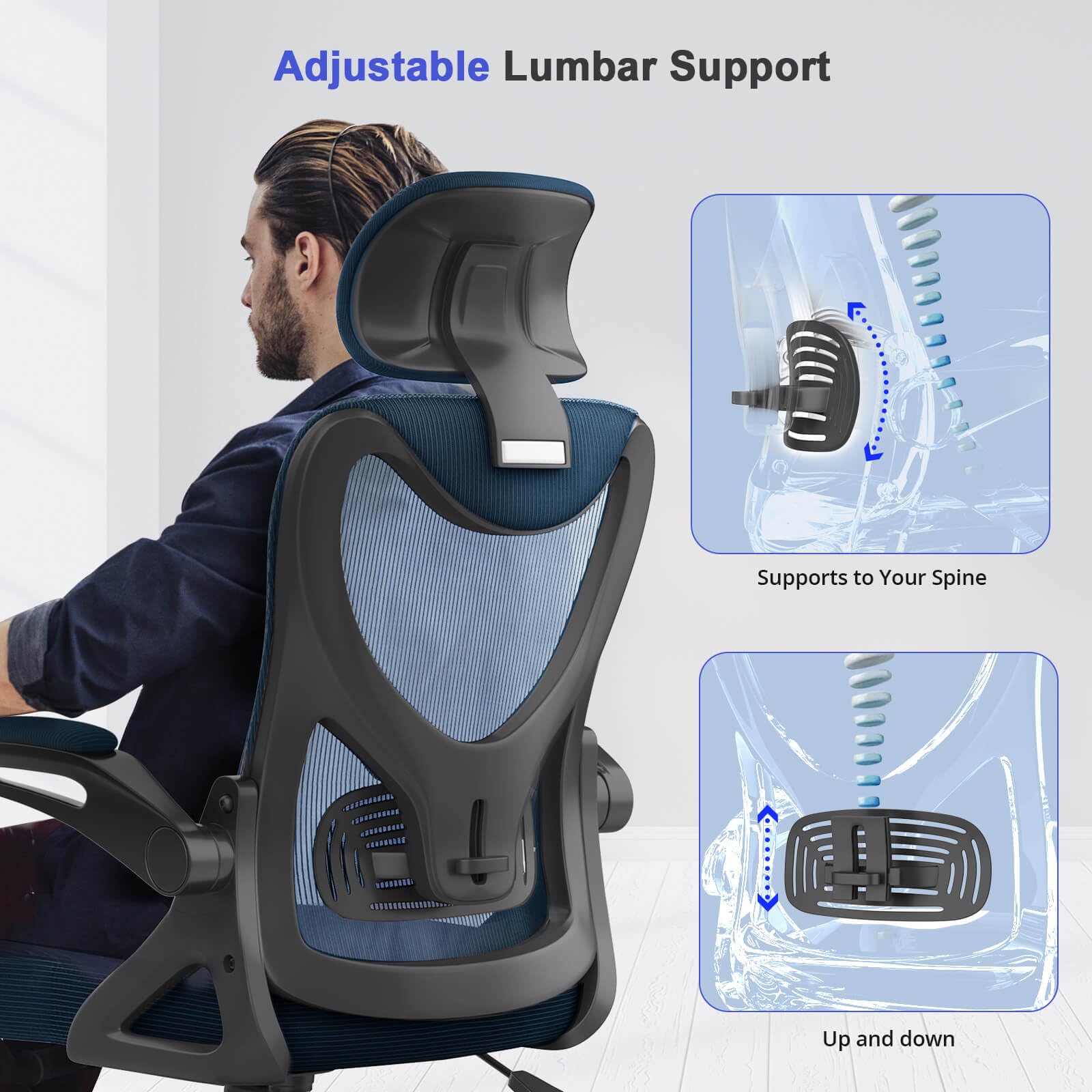 Office Chair - Ergonomic Desk Chair with Lumbar Support Headrest Adjustable, Padded Flip-up Armrests Comfy Seat Cushion High Back Executive Manager Chair For Home Office