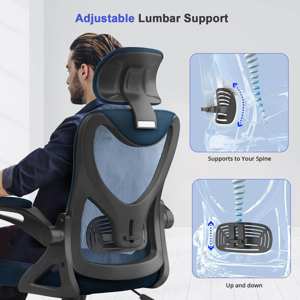 Office Chair - Ergonomic Desk Chair with Lumbar Support Headrest Adjustable, Padded Flip-up Armrests Comfy Seat Cushion High Back Executive Manager Chair For Home Office