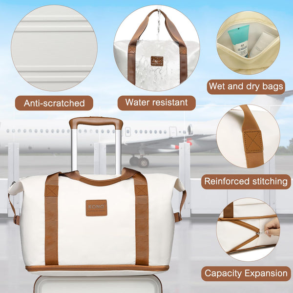 Kono Travel Luggage Sets of 6 Piece Lightweight ABS Hard Shell Trolley Case with TSA Combination Lock 20" 24" 28" Suitcase + 12" Beauty Case + Duffel Bag & Toiletry Bag (Cream White)