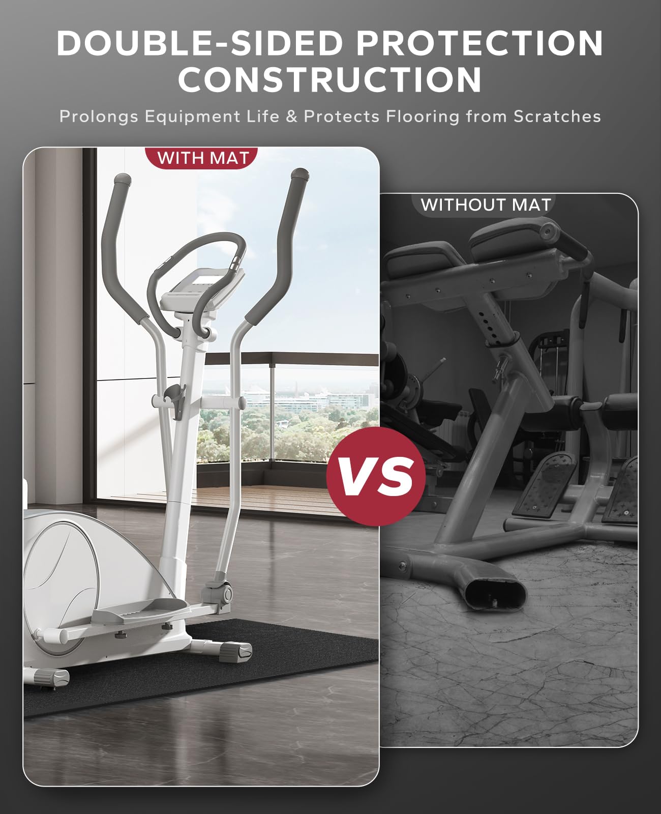 HAPBEAR Exercise Equipment Mat-72" x 36"x1/4" (183 x 92cm?6mm), Treadmill Mat, Exercise Bike Mat, Heavy-Duty Floor Protector, Non-slip, Noise