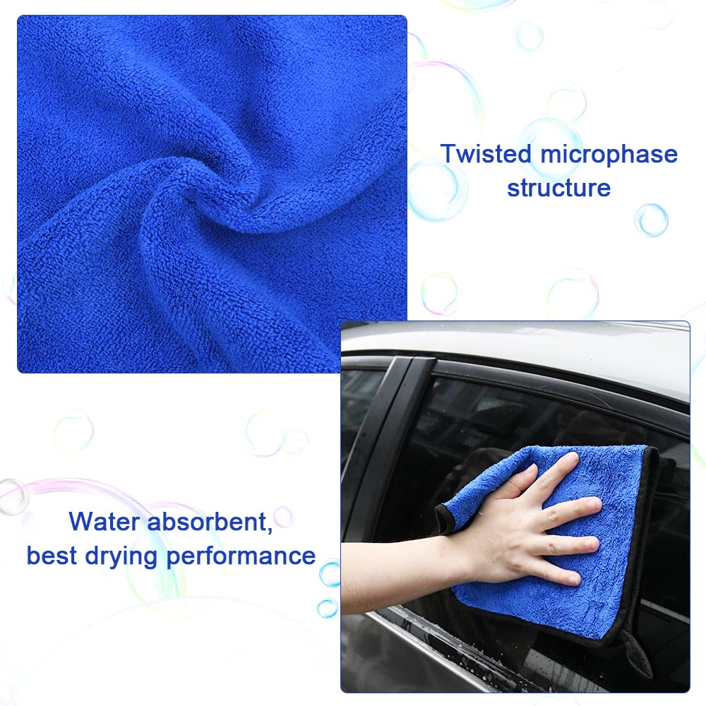 URAQT Microfibre Cleaning Cloths, 6 Pack, Two-layer Thickened Towels, Lint Free Super Absorbent Towel for Household and Car Washing, Drying, Detailing, 40x30cm