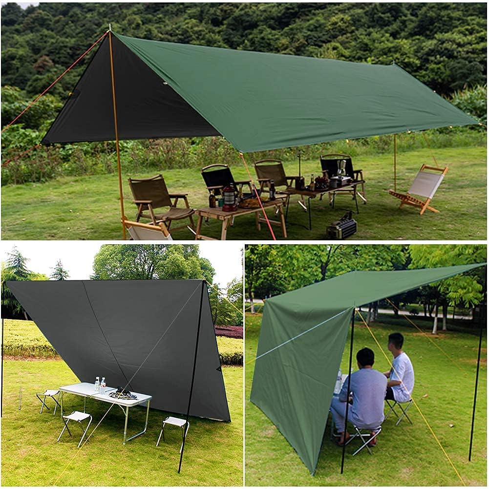 GEEDIAR Hammock Rain Fly Tent Tarp 300 x 300cm - PU3000MM-Anti-UV, Lightweight Waterproof Camping Shelter for Outdoor, Travel, Sunshade, Rain, Hammock - Poles Not Included (Dark Green)