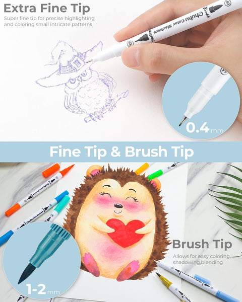 Ohuhu Colouring Pens: 160 Colours Colouring Markers with Dual Tips Fine & Brush Pens Water-Based Art Markers for Kids and Adults Drawing Sketching