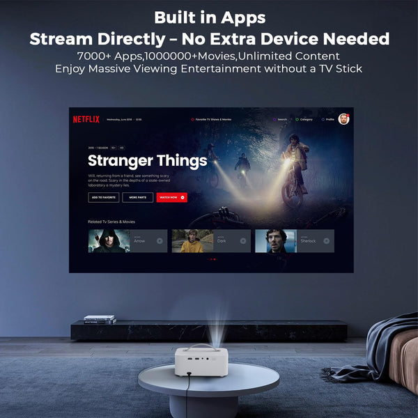 Projector-4K [Built-in mainstream apps/AI Movin 1.0 System/Fits DoIby Audio/E-Focus] 30000 Lumen Native 1080P Outdoor-Projector with WiFi 6 and Bluetooth, Lisowod Smart Portable Proyector with HDR10+