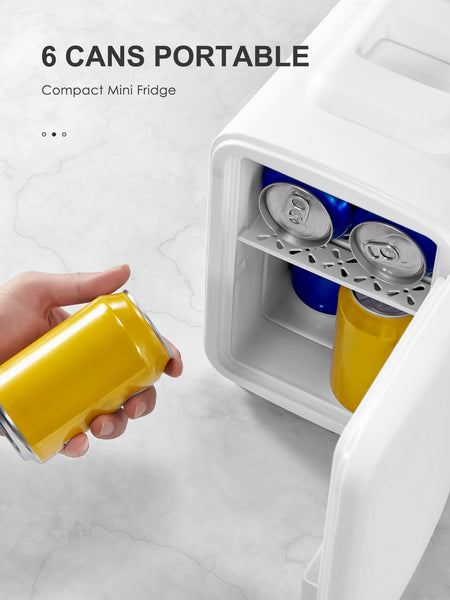 Mini Fridge 4 Litre, 6 Can Portable AC+DC Power Cooler & Warmer, Portable Small Fridge for Bedrooms, Cars, Offices; Skincare, Makeup, Cosmetics, Food (Pearlescent White, 4L)