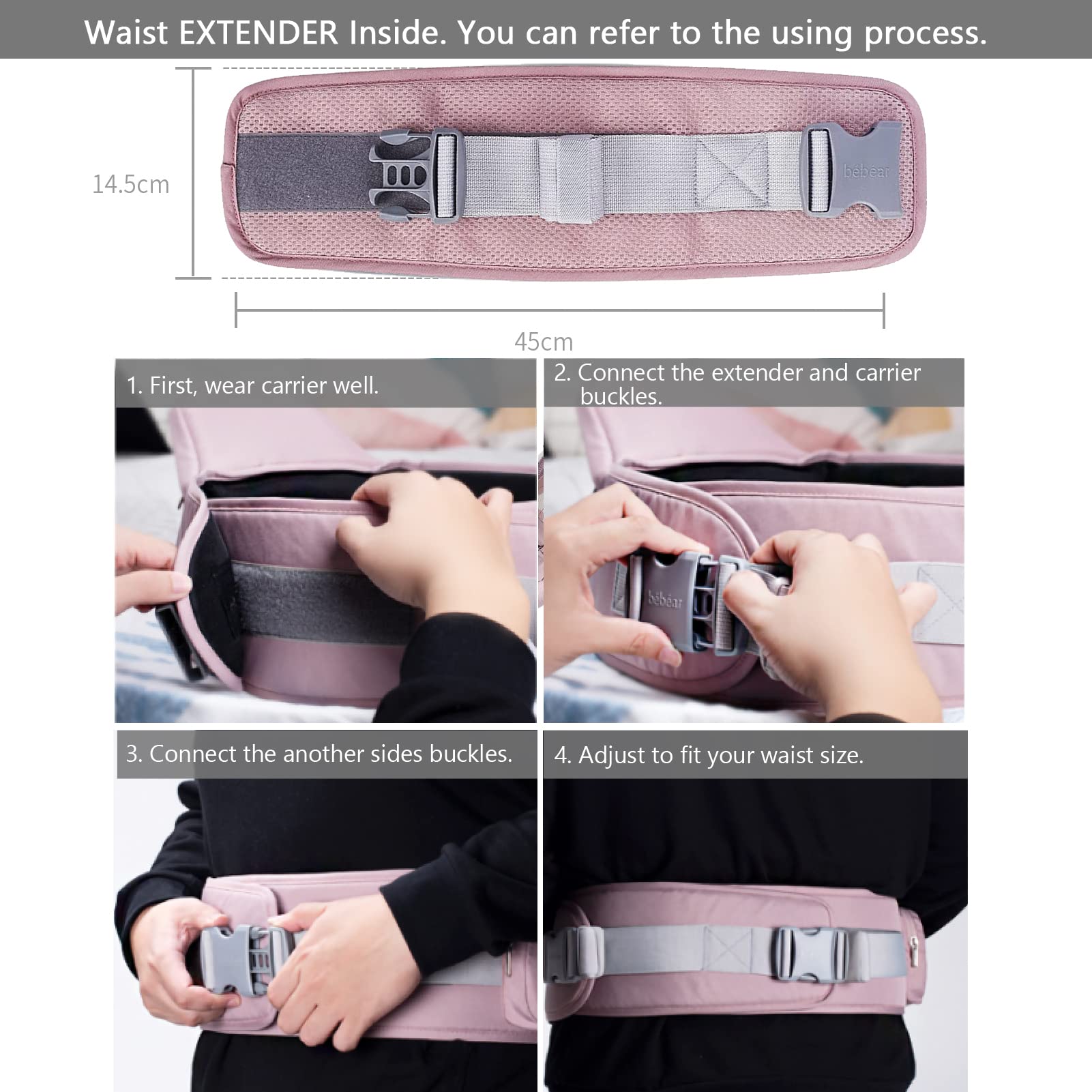 Bebamour Baby Carrier Newborn to Toddler Baby Carrier Hipseat 0-36Months with Head Hood, 3 PCS Teething Pads, Waist Extender, Grey