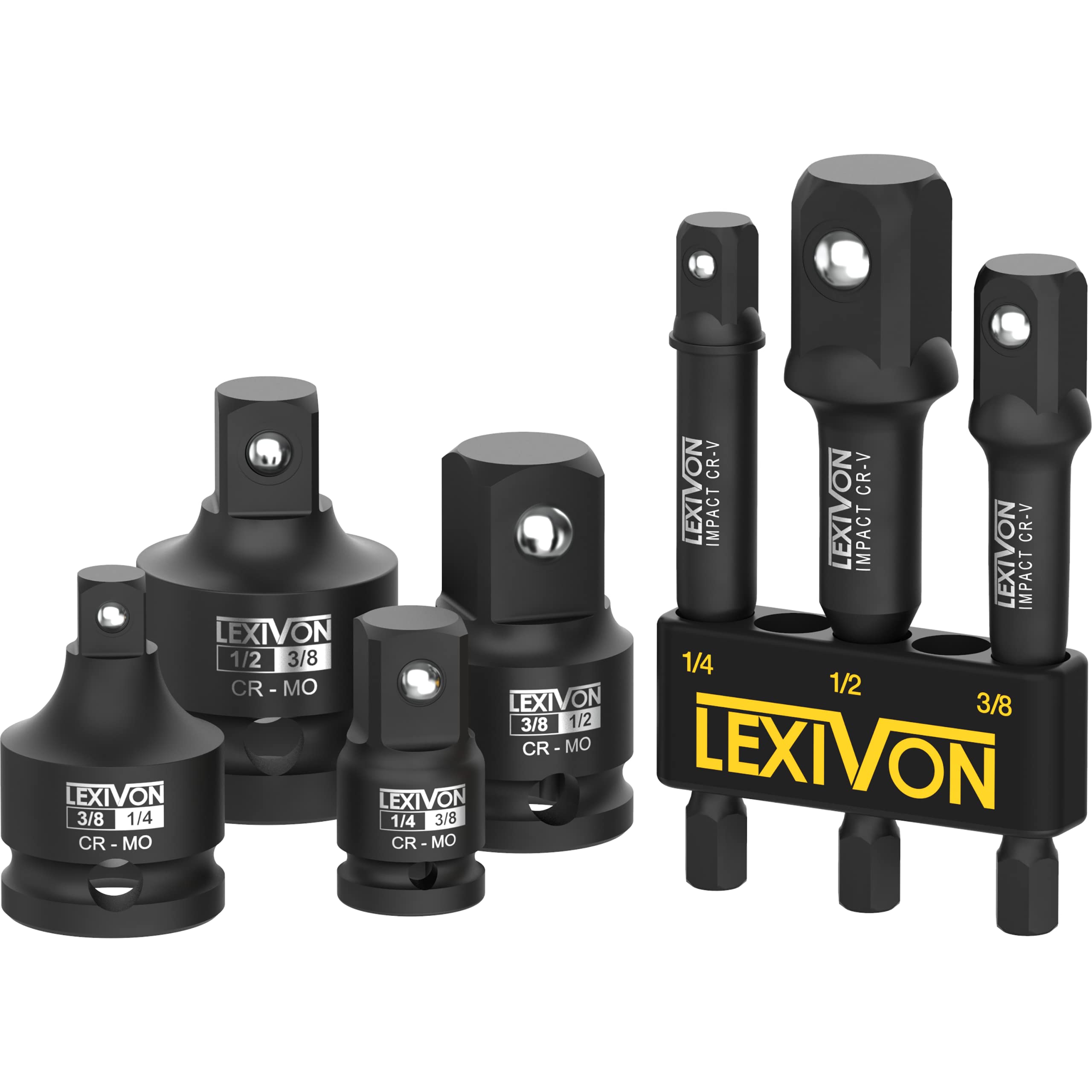 LEXIVON Impact Grade Socket Adapter Set, 3" Extension Bit with Holder | 3-Piece 1/4", 3/8", and 1/2" Drive, Adapt Your Power Drill to High Torque Impact Wrench (LX-101)