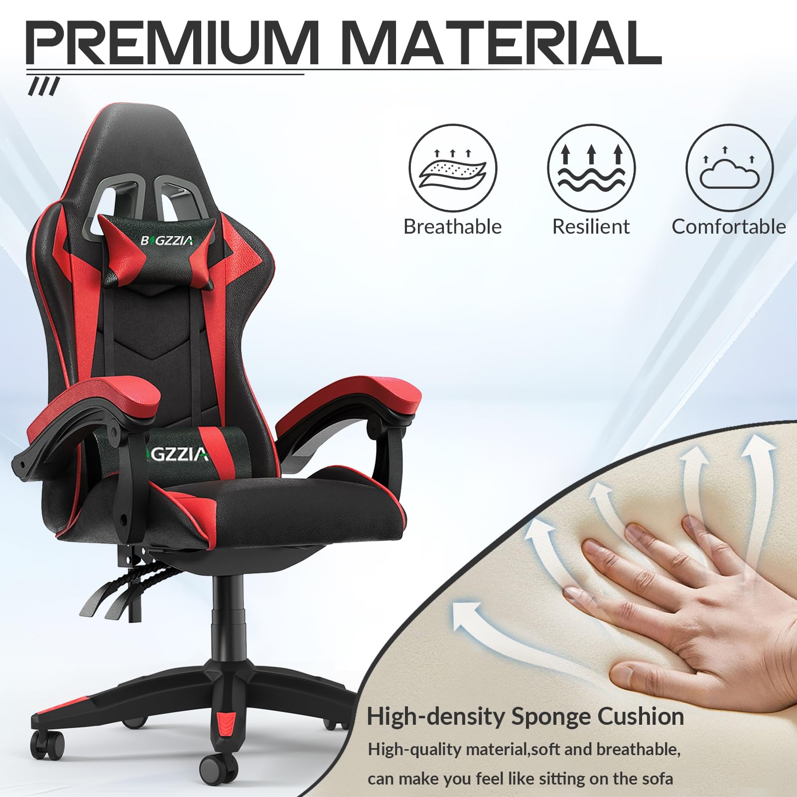 Gaming Chair, Ergonomic Gaming Chair with Heated Seat, Height Adjustable Reclining Video Game Chair with Headrest and Lumbar Support, Big and Tall Gaming Chair for Adults (Basics, Black/Grey)