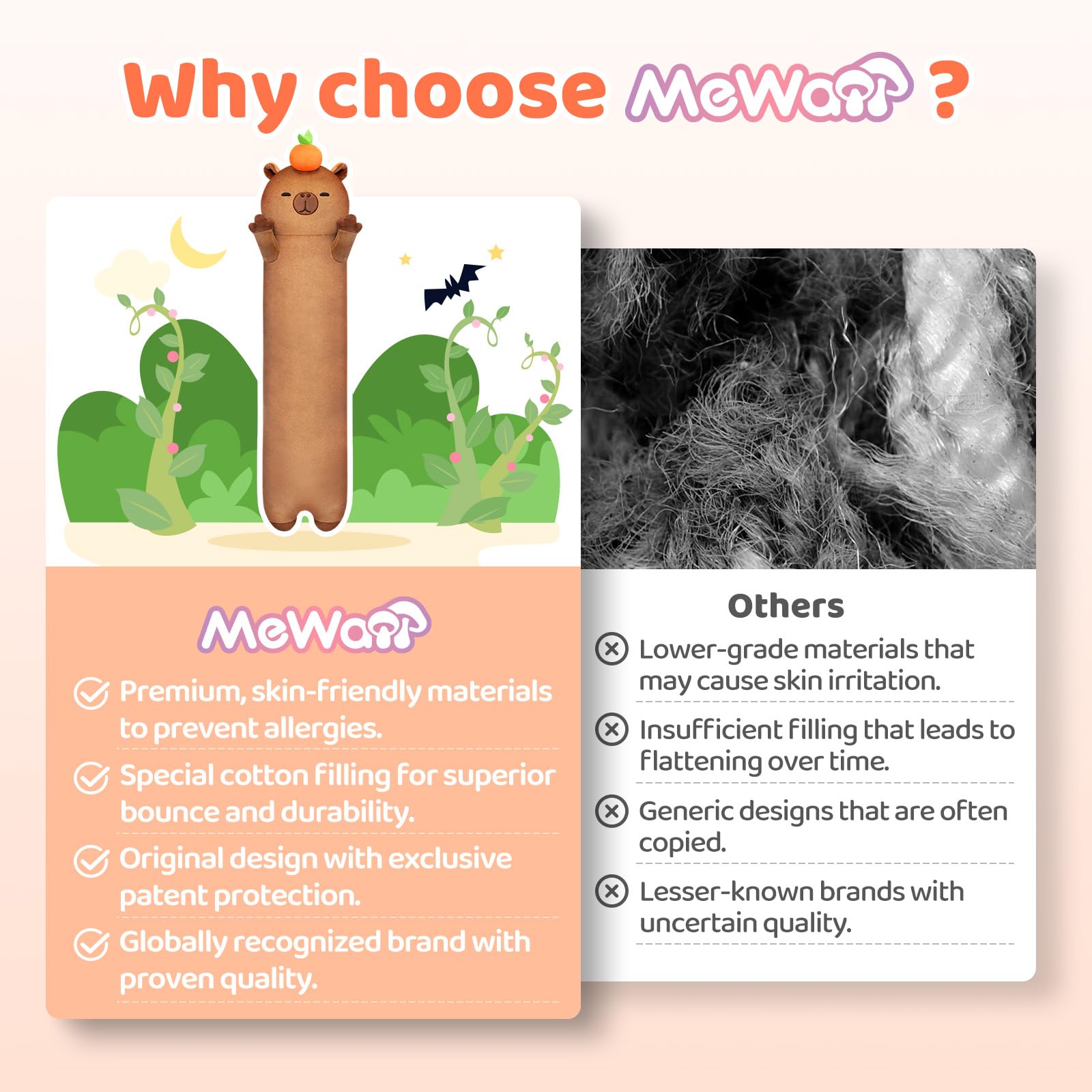 Mewaii 36in Long Cat Plush Pillows Stuffed Animals Squishy Pillows - Plushie Cute Kitty Sleeping Hugging Plush Pillow Soft Toys for Kids(Orange)