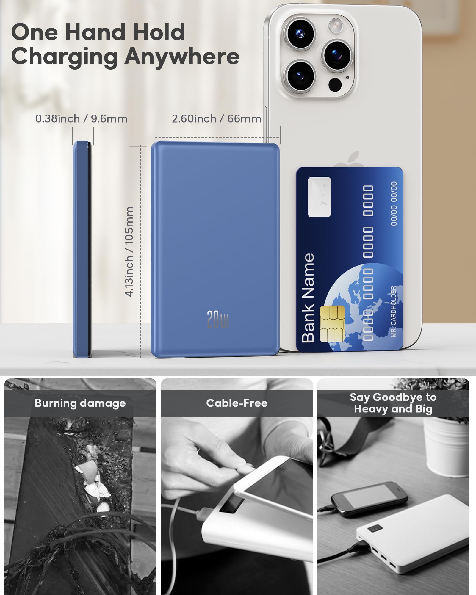 Ntaanoo Power Bank for Magsafe, Ultra Slim 5000mAh 20W Fast Charging Powerbank Wireless Magnetic Portable Charger,USB C in&Out PD 3.0 Phone Battery Pack,for iPhone 16/15/4/13/12 Mini Plus Pro Max