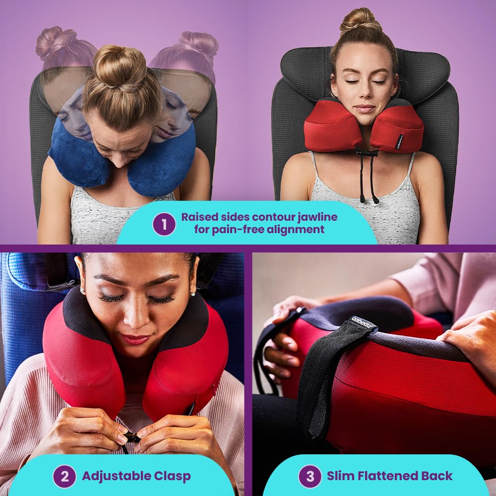 Cabeau Evolution S3 Travel Pillow - Airplane Seat Straps - Ensures Your Head Won't Fall Forward - Relax with Plush Memory Foam - Quick-Dry Fabric Keeps You Cool and Dry (Indigo).., Jet black, S3