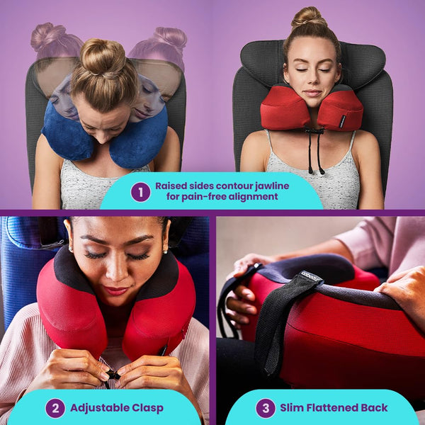 Cabeau Evolution S3 Travel Pillow - Airplane Seat Straps - Ensures Your Head Won't Fall Forward - Relax with Plush Memory Foam - Quick-Dry Fabric Keeps You Cool and Dry (Indigo).., Jet black, S3
