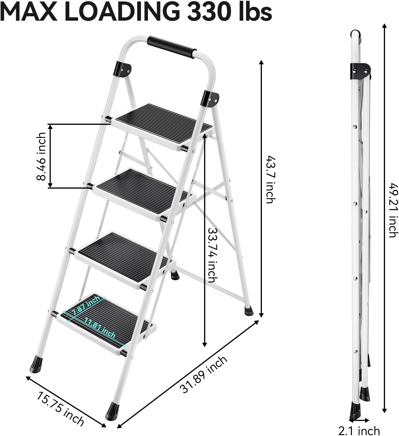 KINGRACK Folding 3-Step Ladder with Non-Slip Pedals, Sturdy Steel, Lightweight & Portable, Red
