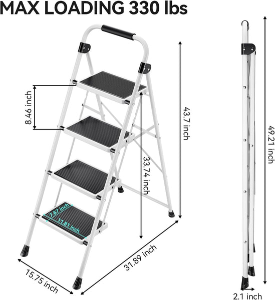 KINGRACK Folding 3-Step Ladder with Non-Slip Pedals, Sturdy Steel, Lightweight & Portable, Red