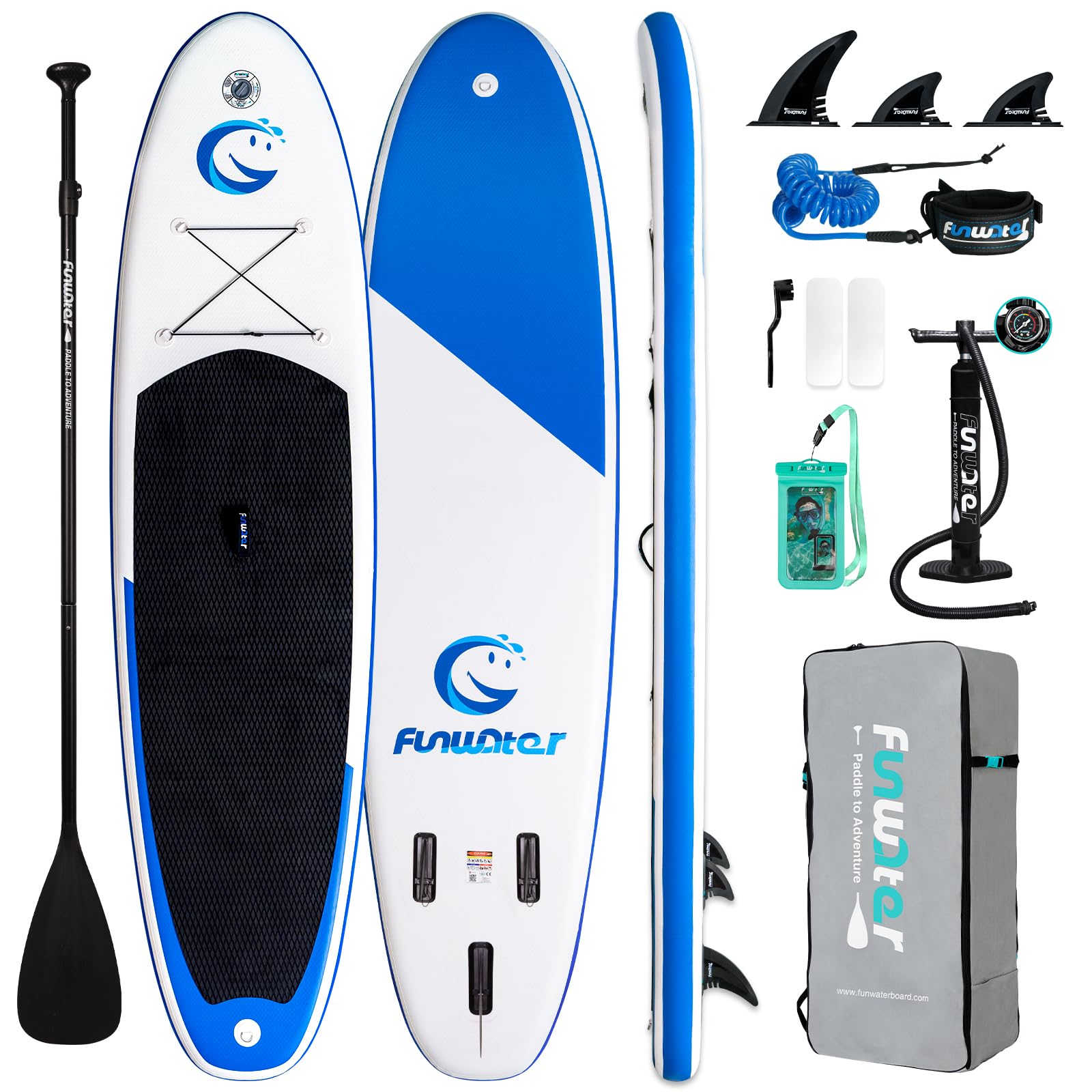 FunWater SUP Inflatable Stand Up Paddle Board 11'6"/11'/10'5" Ultra-Light with Inflatable Board,ISUP Accessories,Three Fins,Adjustable Paddle, Pump,Backpack, Leash,Waterproof Bag