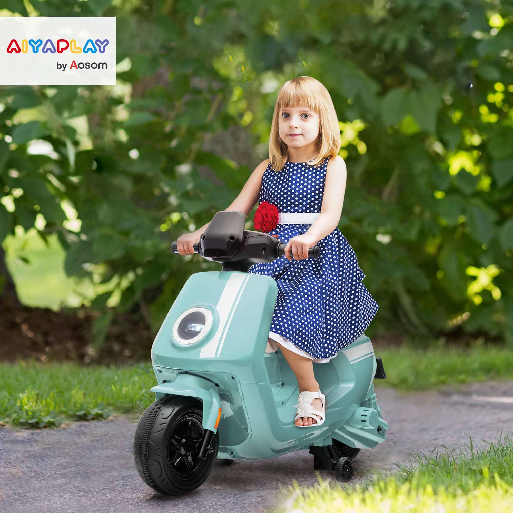 AIYAPLAY 6V Kids Electric Motorbike, Ride on Motorbike with Headlight, Music, Forward Reverse, Training Wheels, for Ages 18-36 Months, Black