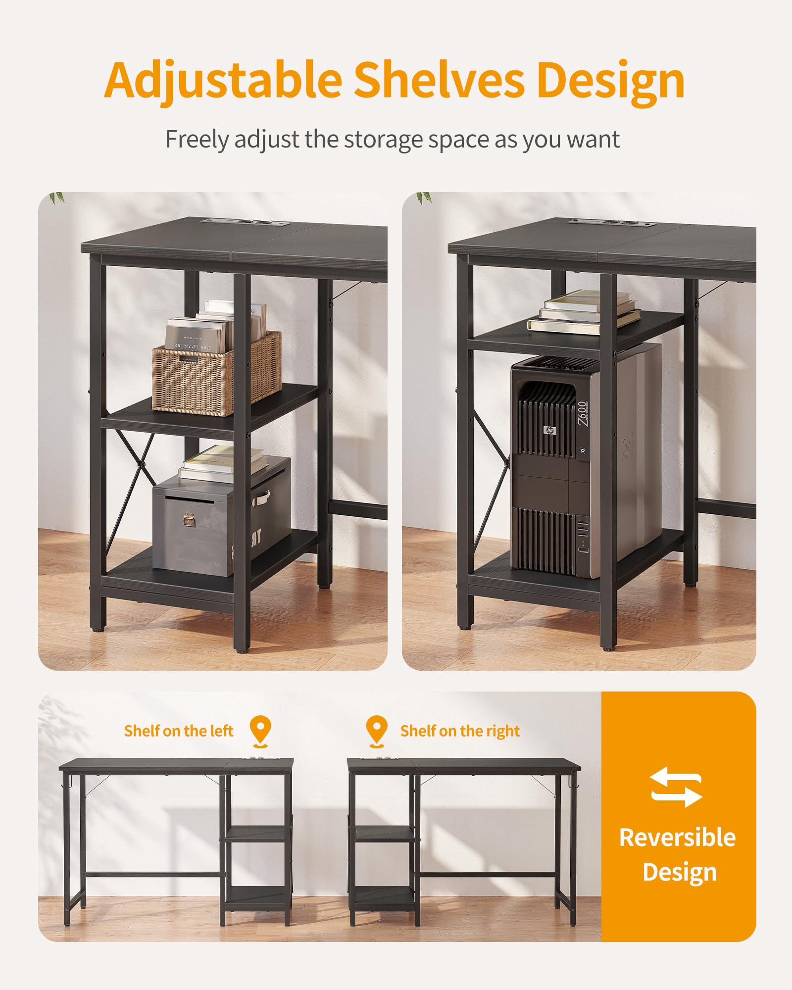 CubiCubi Computer Desk with Monitor Stand and Storage Shelves, 120cm Home Office Desk Study Writing Table, White