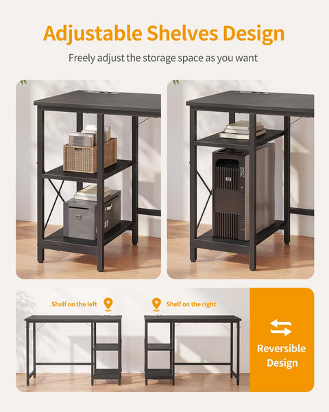 CubiCubi Computer Desk with Monitor Stand and Storage Shelves, 120cm Home Office Desk Study Writing Table, White