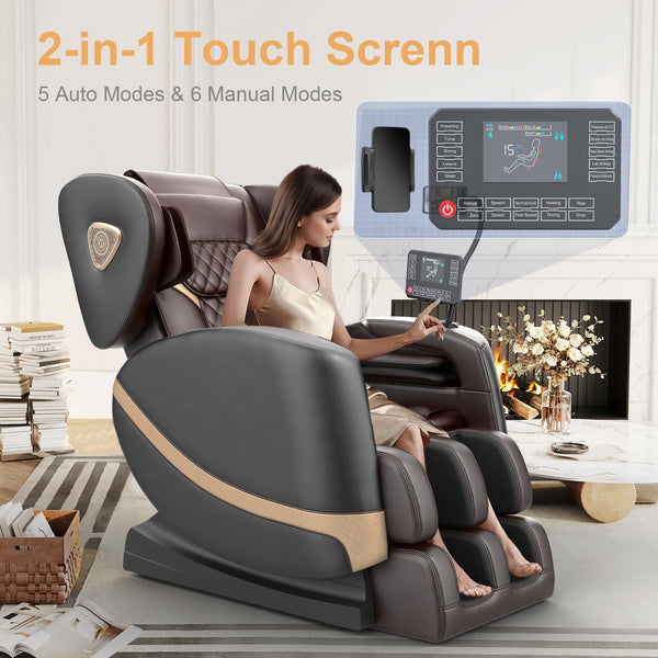 2025 Upgrade Massage Chair, Full Body Massage Chair with 10 Fix Points, Heating, Foot Massage, Auto Modes, Bluetooth Speaker, Touch Screen Controller, Zero Gravity Home Office