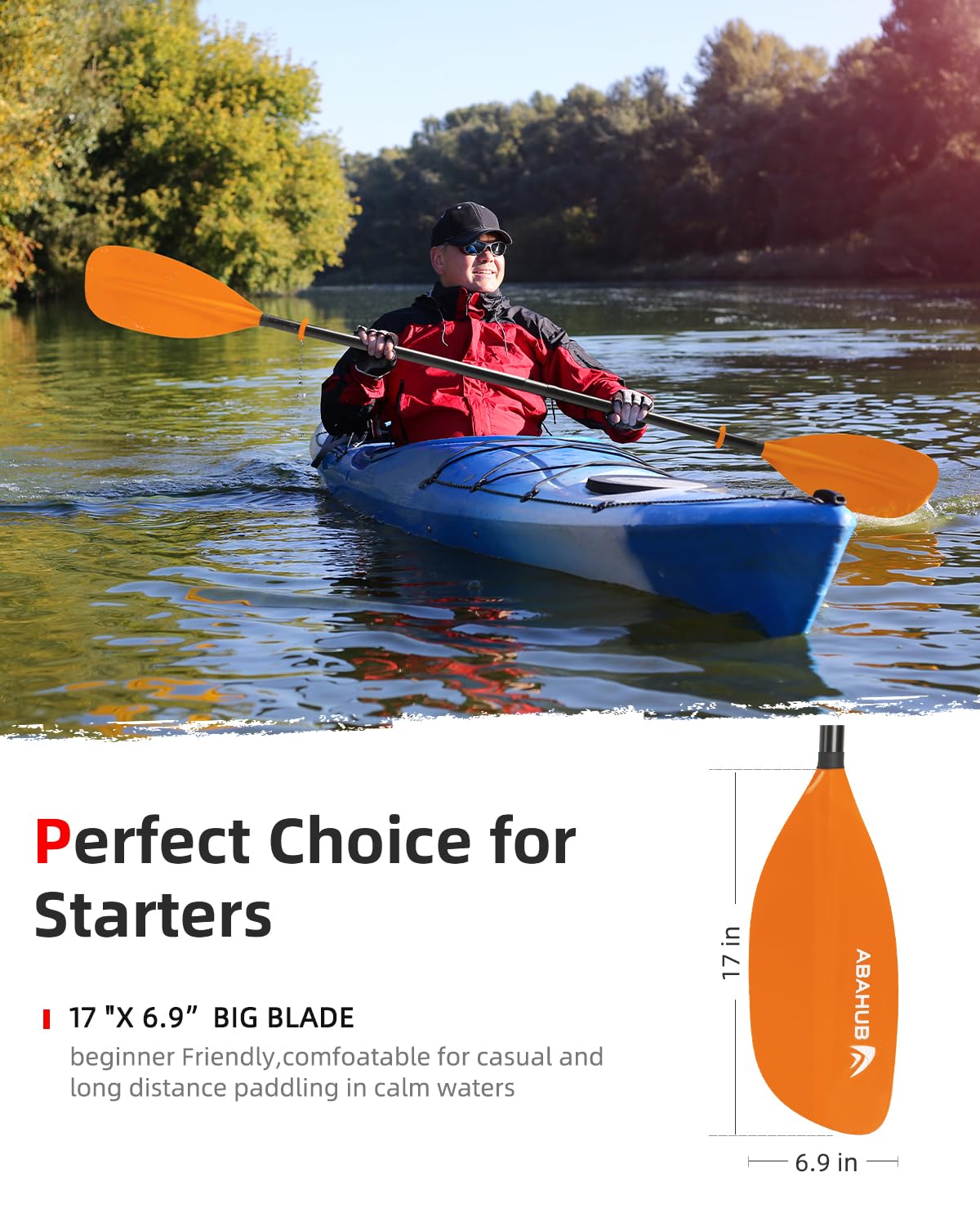Abahub Adjustable Kayak Paddle 210-230 cm/82-90 Inches Floating Kayaking Oars Boating Oars Canoeing Oars Orange