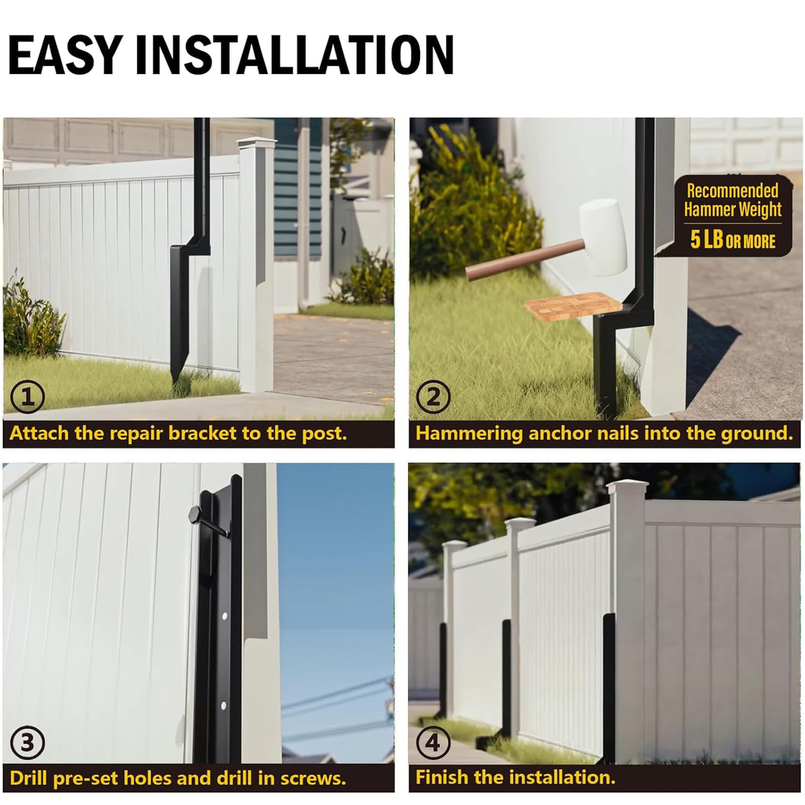 Fence Post Repair Spike - 2 Pack Heavy Duty Fence Post Support Ground Spike for Tilted or Broken Wooden Fence Posts, Durable Garden Fencing Solution