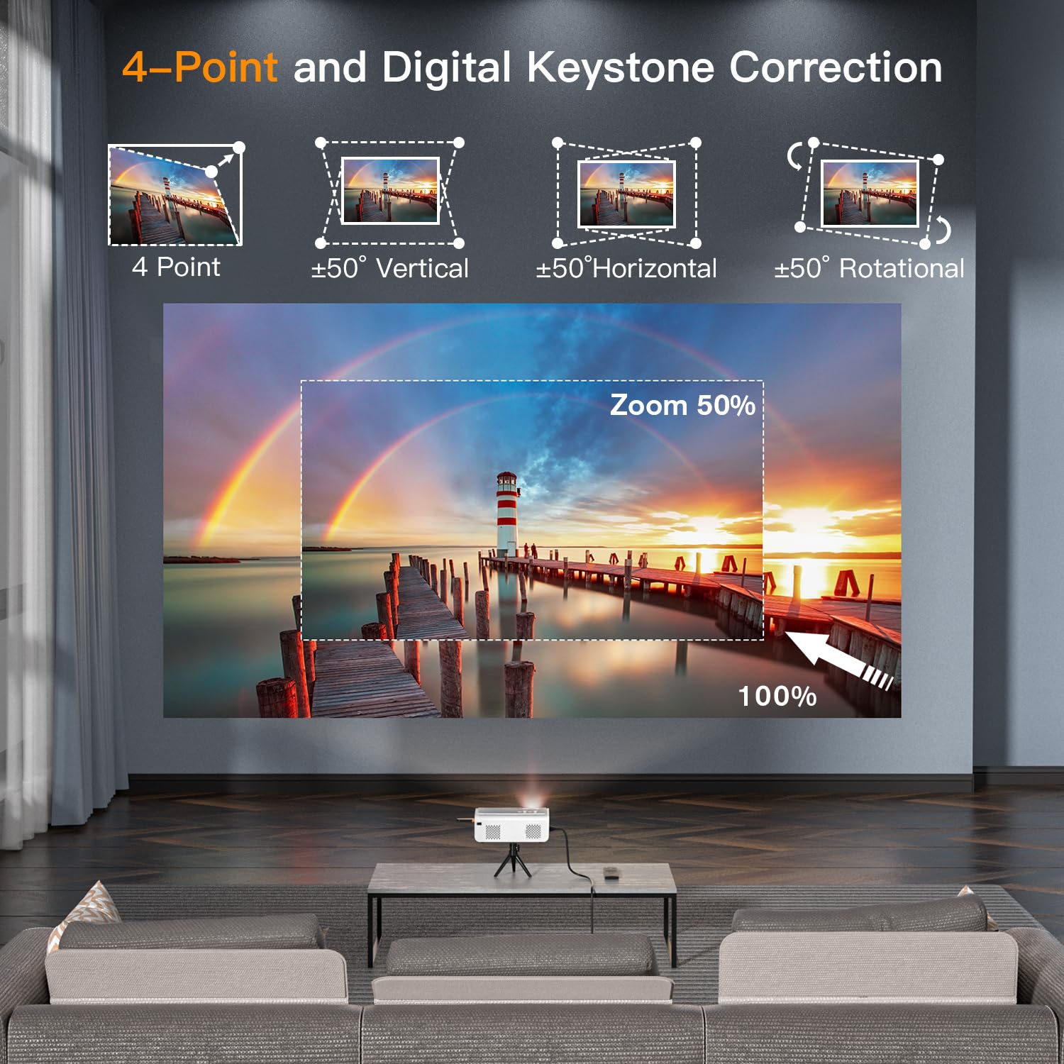 [Netflix Official & Auto Focus/Keystone] Smart Projector 4K Support, VOPLLS 25000L Native 1080P WiFi 6 Bluetooth Outdoor Projector, 50% Zoom Home Theater Movie Projectors for Bedroom/iOS/Android/PPT