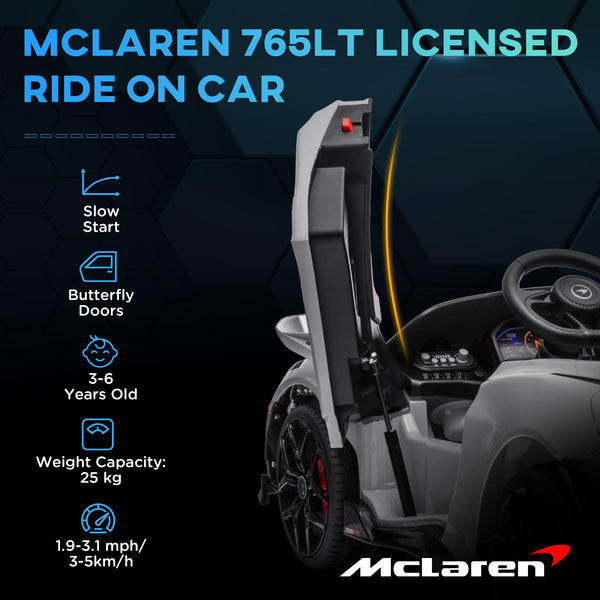 AIYAPLAY McLaren 765LT Licensed Electric Car for Kids with Butterfly Doors, 12V Kids' Electric Ride on with Remote Control, Transport Wheels, LED Lights, MP3 Music, Horn, for 3-6 Years, Orange