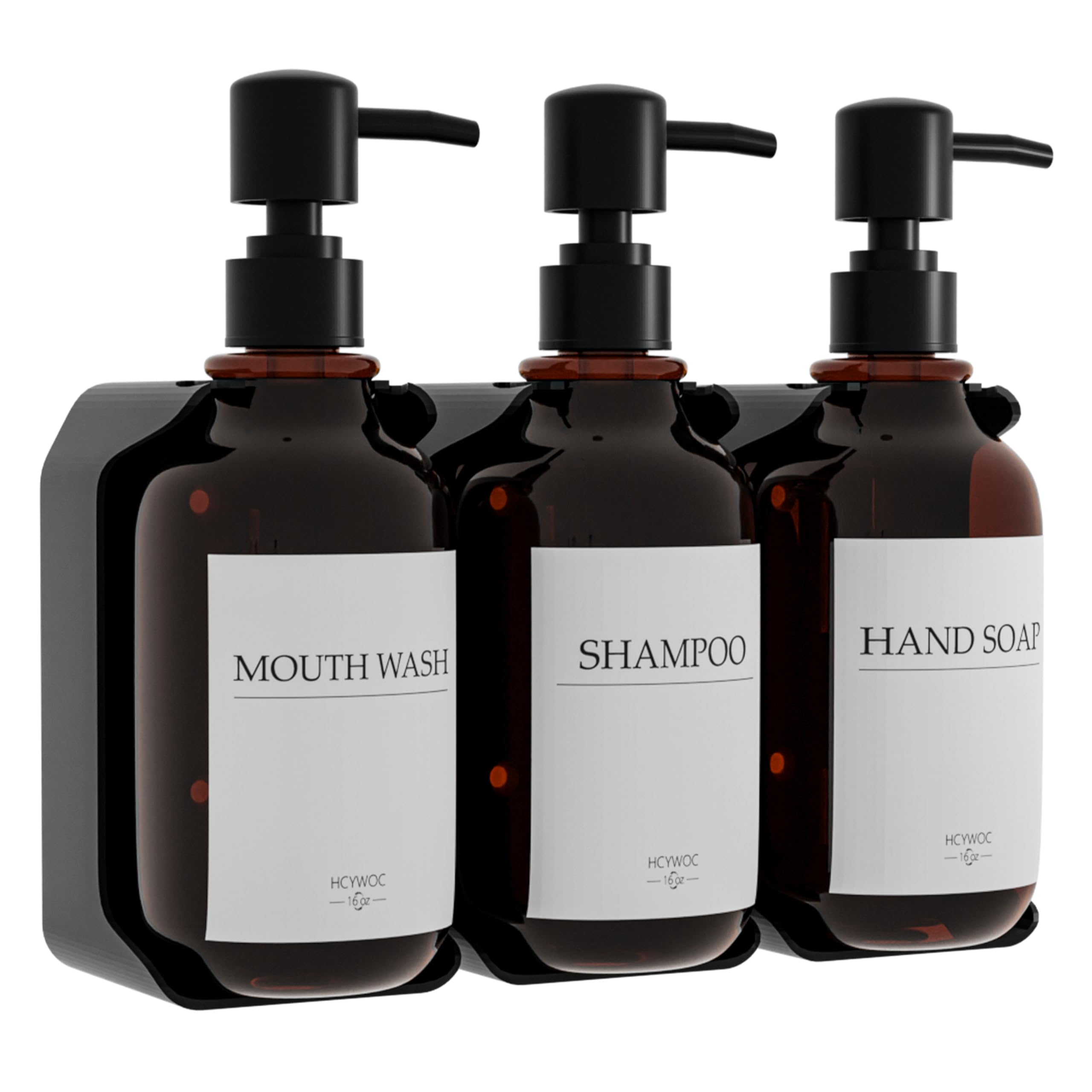 HCYWOC Shampoo and Conditioner Dispenser, Shower Soap Dispenser With 16 Waterproof Labels, Shampoo Dispenser for Shower Wall, 3 Chamber, No Drill,