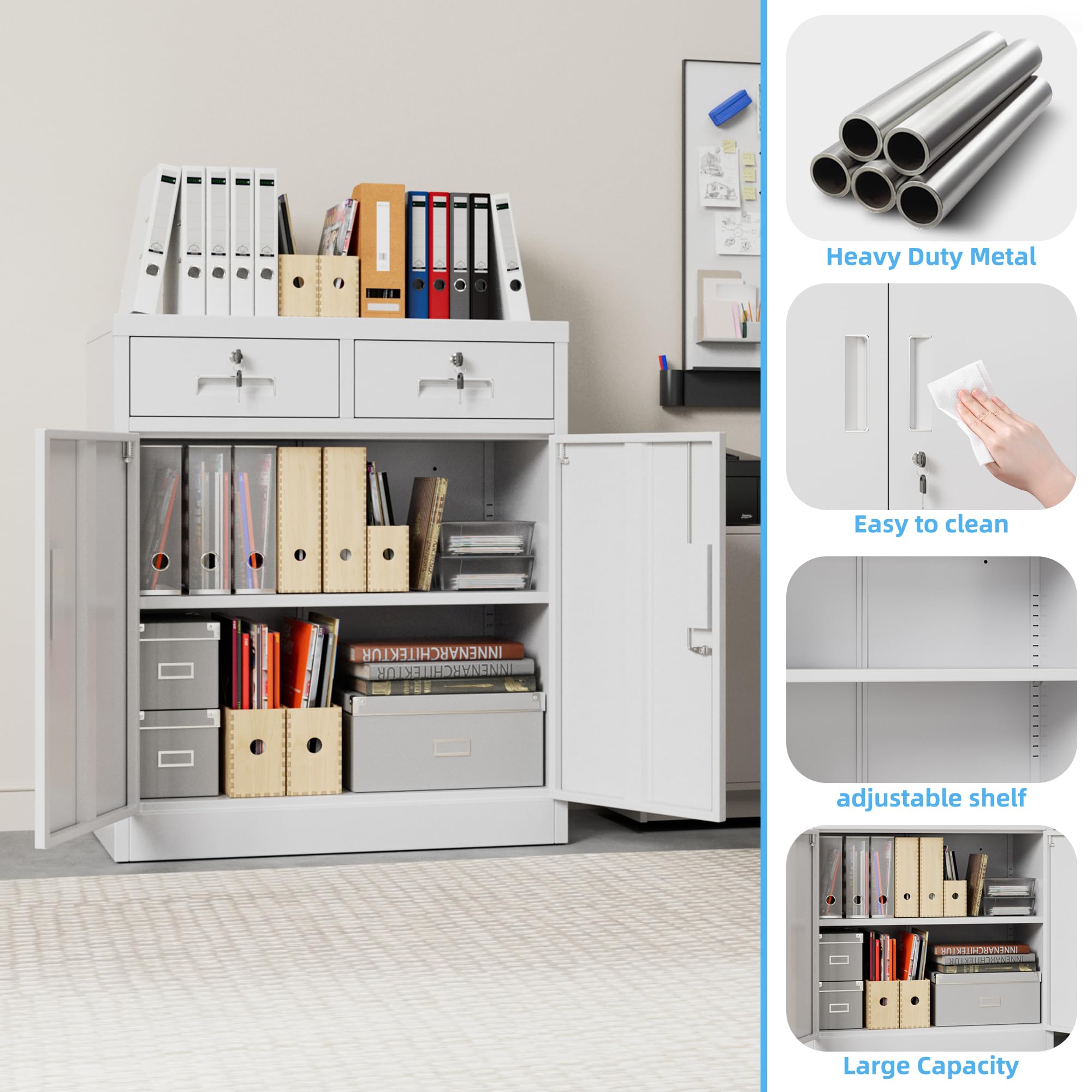 Metal Storage Cabinet with 2 Door and 3 Adjustable Shelves,140X80x40CM Steel Cabinet for Warehouse,Garage,Home,Office,Easy Assemble Required(Black/White)