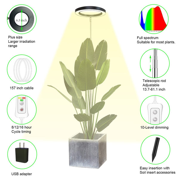 Yadoker LED Growing Light, Full Spectrum for Indoor Plants, Height Adjustable, Automatic Timer, 2 Pack