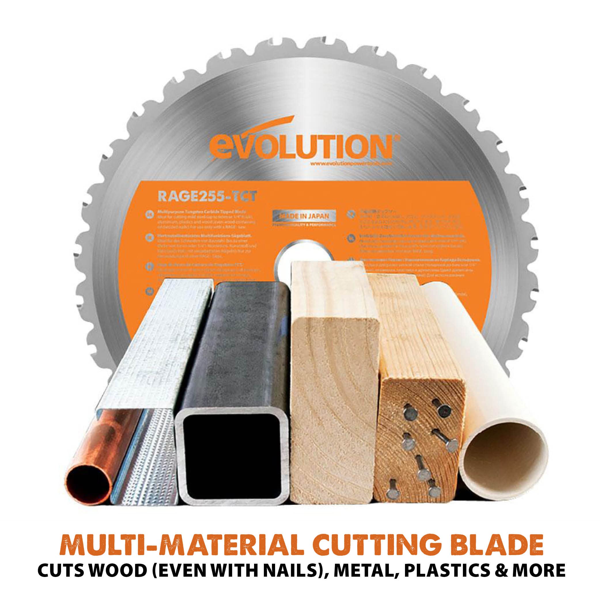 Evolution Power Tools R255TBLX+ Table Saw With Stand (Next Gen Rage 5-S) Multi-Material Cutting Blade Included Cuts Wood Metal Plastic, 45˚ Bevel, +/- 60˚ Mitre Angle, 85mm Cut Depth, 1800w Motor 240v