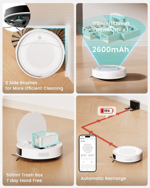 Lefant M210 Robot Vacuum Cleaner, 2200Pa Strong Suction, 7.8cm Thin 28cm DIA, Automatic Self-Charging Small Robotic Vacuums, Wi-Fi/App/Alexa Control, Ideal for Pet Hair Hard Floor and Carpet