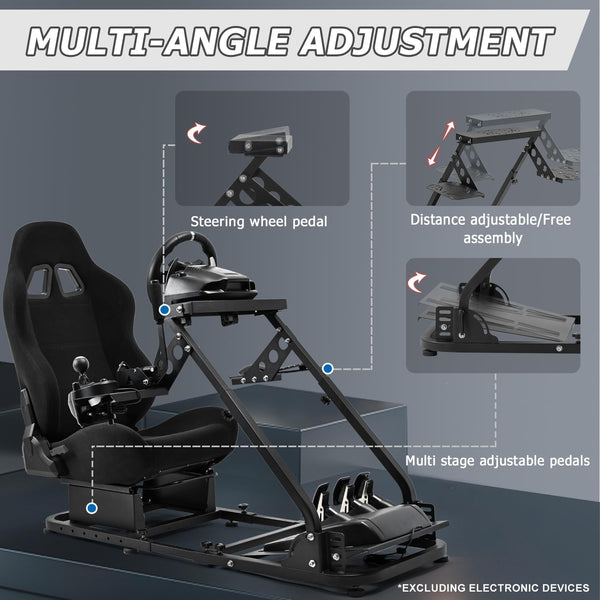 Minneer Flight Racing Simulator Cockpit with Black Seat,Fit for Logitech Thrustmaster joysticks or Yoke G920 G923 T80 T150,Sim Game Stand With 2 Shift Rod Fittings Not Include Wheel Pedal