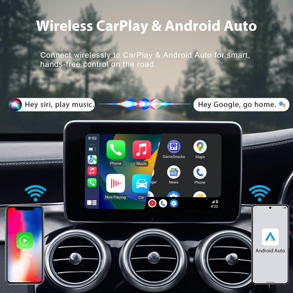 Sunweyer Wireless CarPlay Adapter Car Streaming Device Ai Box Support Netflix, YouTube, Hulu, Disney+, Android Auto Wireless Adapter with LED Ambient Light, Easy to Setup 3 in 1, Dual WiFi Bluetooth