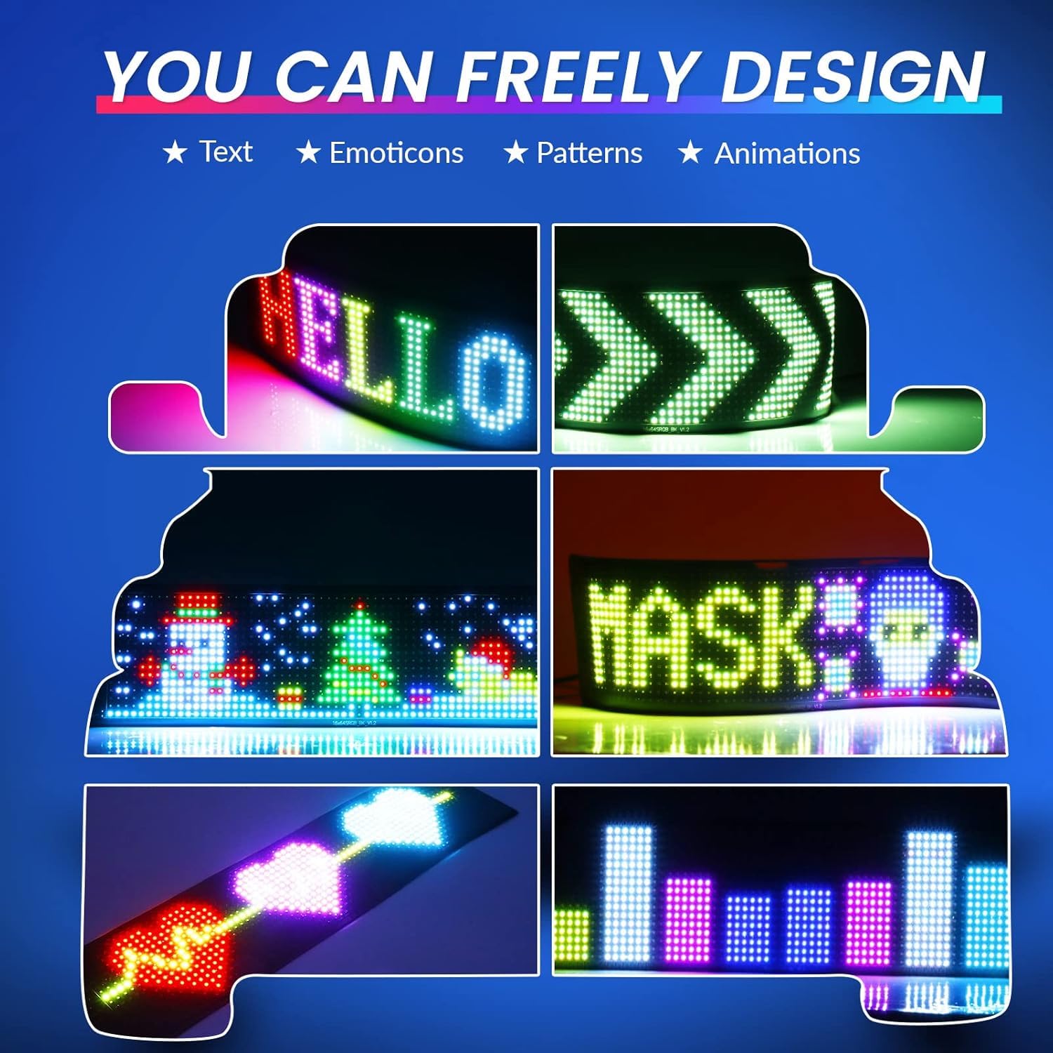 Qnoavve Bluetooth App Control LED Sign, 14.6"x3.6" Devil Eyes Car Lights, Flexible USB 5V LED Car Sign, Programmable Customizable Display Panel, Scrolling Message Board for Store Bar Hotel Party