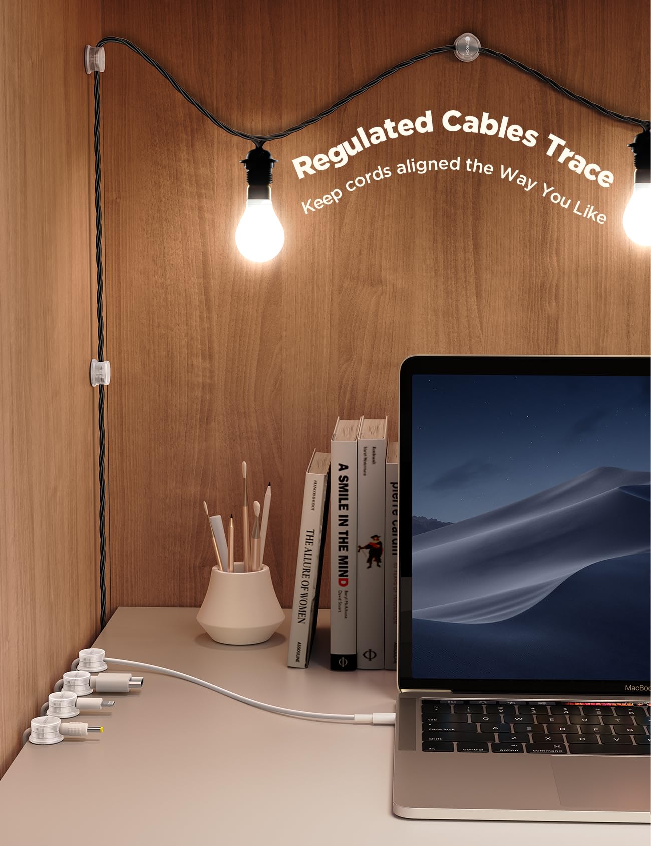 JOYROOM 6 Pack Cable Tidy Clips Cord Organiser Magnetic Cable Management Self Adhesive Wire Holder for Desk, Nightstand, Charging Cables, HDMI, USB, Audio Cable, Office, Home, White