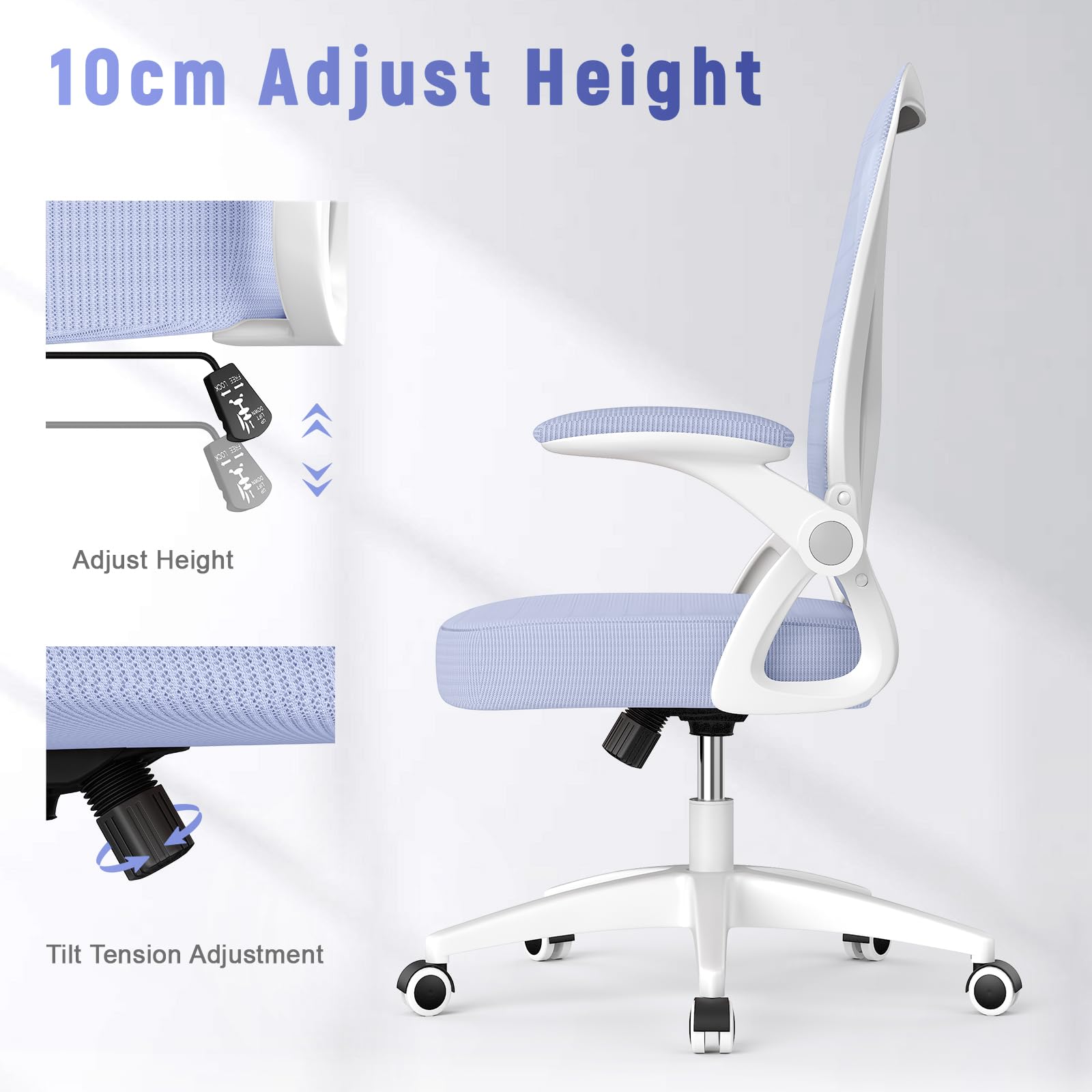 naspaluro Office Chair Ergonomic Desk with 90° Flip-up Armrest Lumbar Support, Height Adjustable Chair, Executive Swivel Computer Padded Seat Cushion for Home/Office