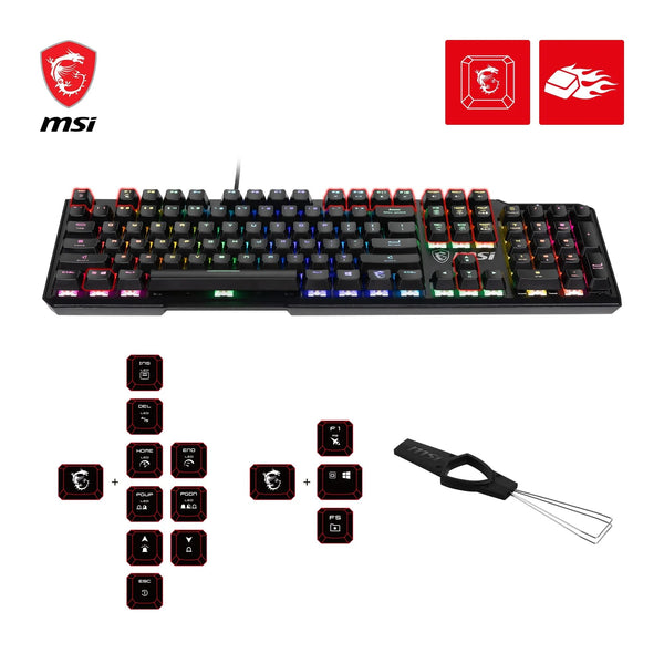 MSI Vigor GK71 Sonic Mechanical Gaming Keyboard (UK Layout) - MSI Sonic Red Switches (Linear), Ergonomic Keycaps, Anti-slip Base, Per-key RGB Mystic Light, USB 2.0 - Full-Sized