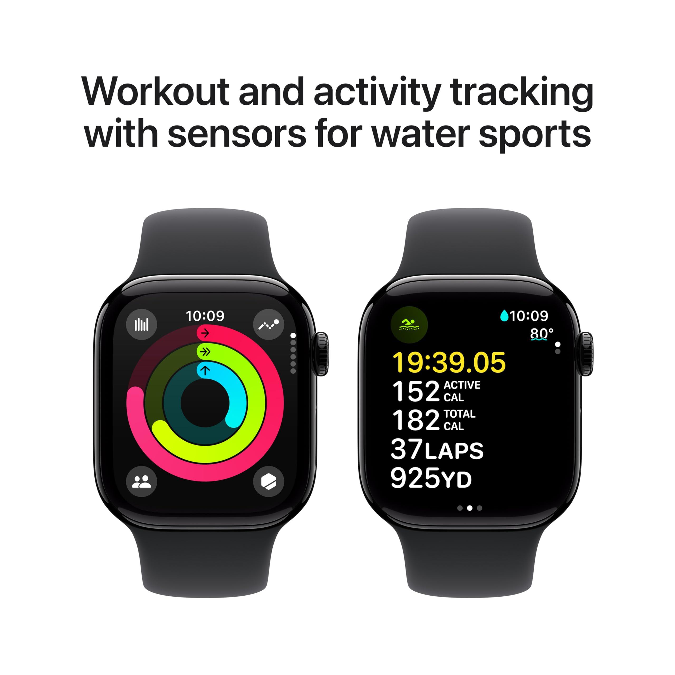 Apple Watch Series 10 GPS 42 mm Smartwatch with Jet Black Aluminium Case with Black Sport Band - M/L. Fitness Tracker, ECG App, Always-On Retina Display, Water Resistant